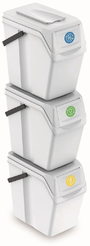 PROSPERPLAST 3 darabos hulladékgyűjtő szett SORTIBOX II hamuszürke, térfogat 3x25L