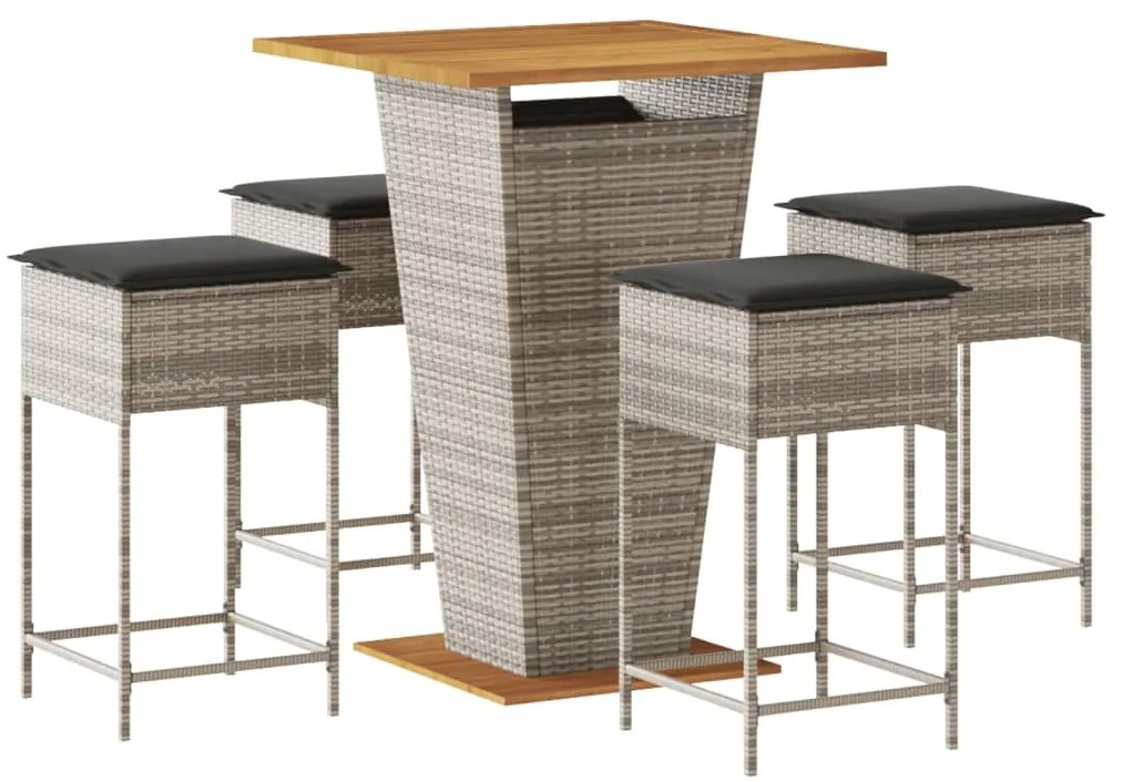 5 részes szürke polyrattan kerti bárszett párnákkal