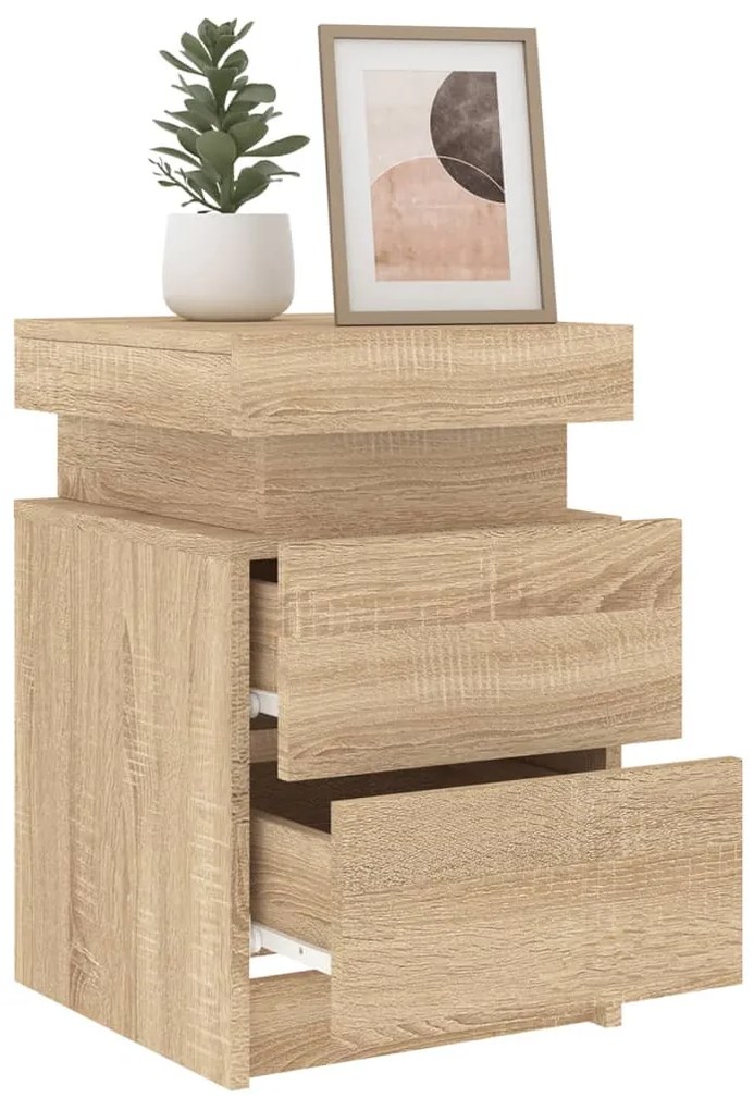 2 db sonoma tölgy színű éjjeliszekrény LED-del 35 x 39 x 55 cm