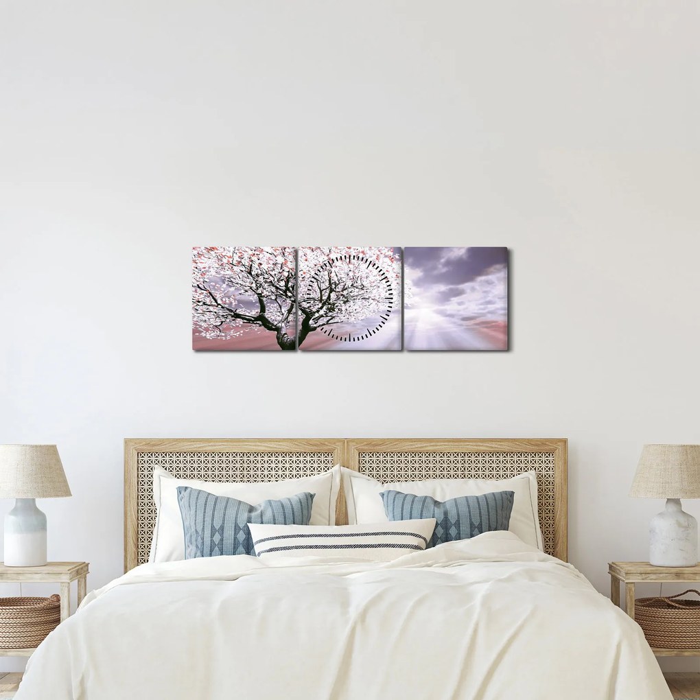 Piros fa kép (órával) (90x30 cm)