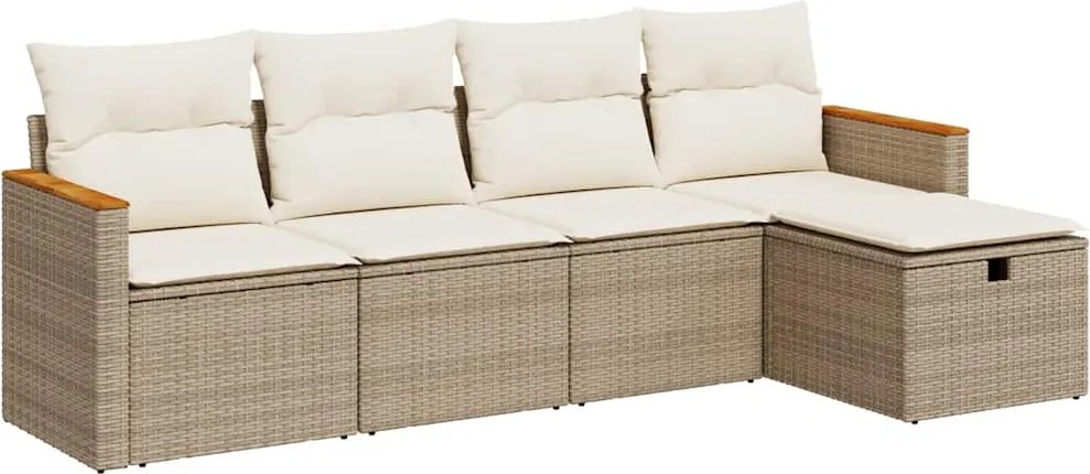 vidaXL 5 részes bézs polyrattan kerti ülőgarnitúra párnákkal