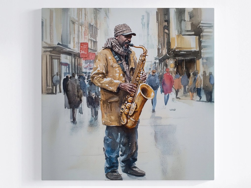 Poszter Szaxofonos Utca Jazz Akvarell Város 80x80