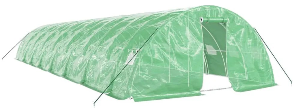 zöld acélvázas melegház 80 m² 16 x 5 x 2,3 m
