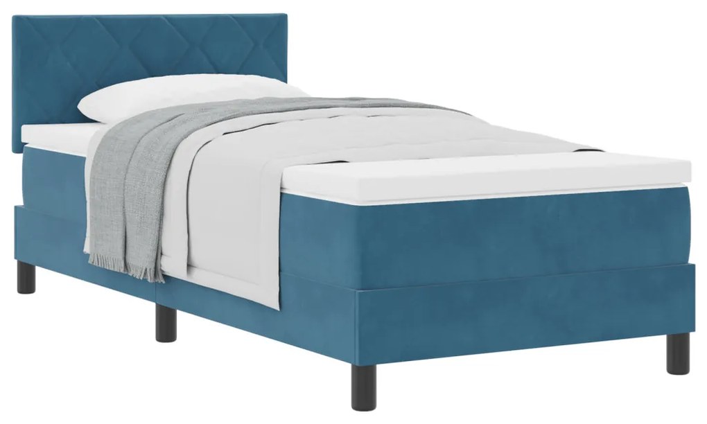 Boxspring Ágy Matracokkal Sötétkék 100x200 cm Bársony