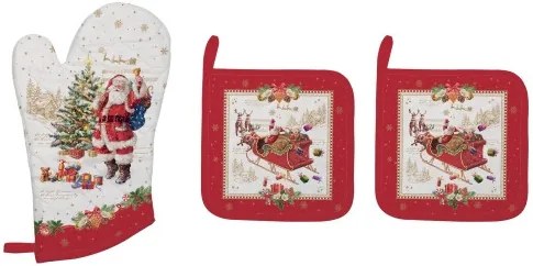 Edényalátét 2 db, 20x20cm+edényfogó kesztyű 20x30cm, 100% pamut, Christmas Memories