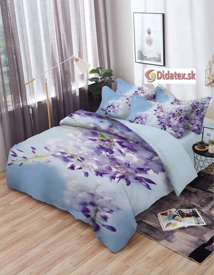 Lila virágok fotó ágynemű 140x200 cm Ágynemű mérete: 140x200 cm, A csomag tartalma: 7 Készletcsomagolás