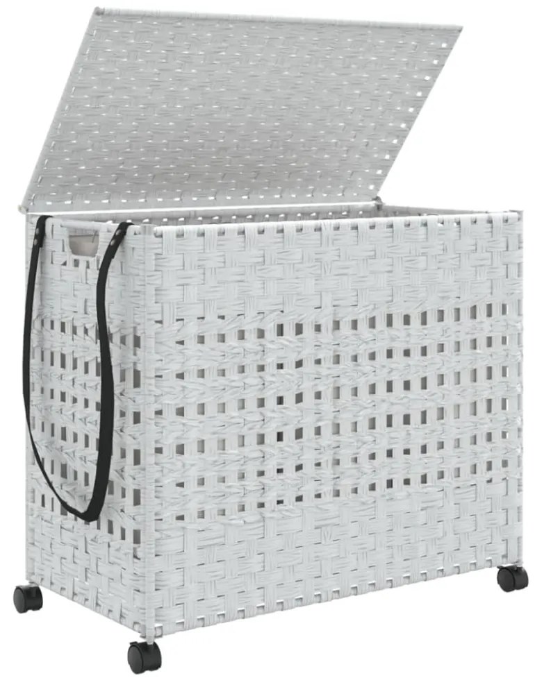 fehér rattan szennyeskosár kerekekkel 66x35x60 cm