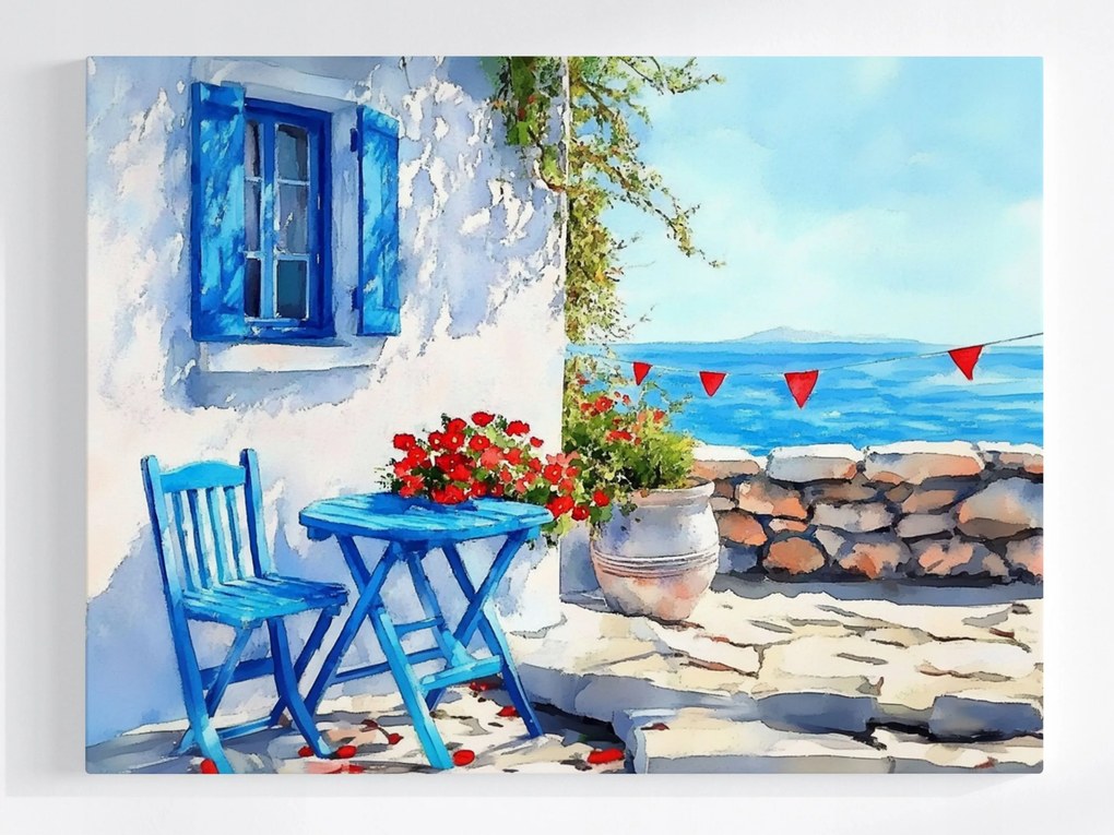 Poszter Tájkép Görögország Tenger Kilátás Tengerpart Pihenés 100x75