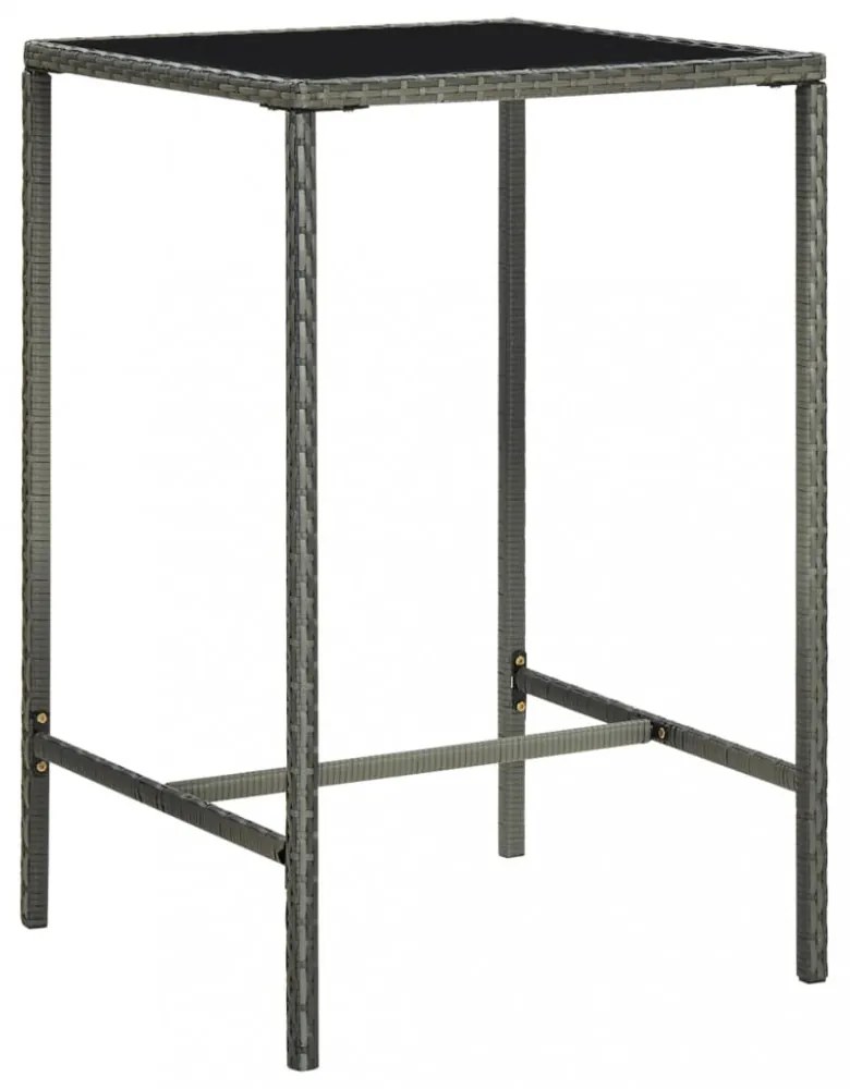 szürke polyrattan és üveg kerti bárasztal 70 x 70 x 110 cm