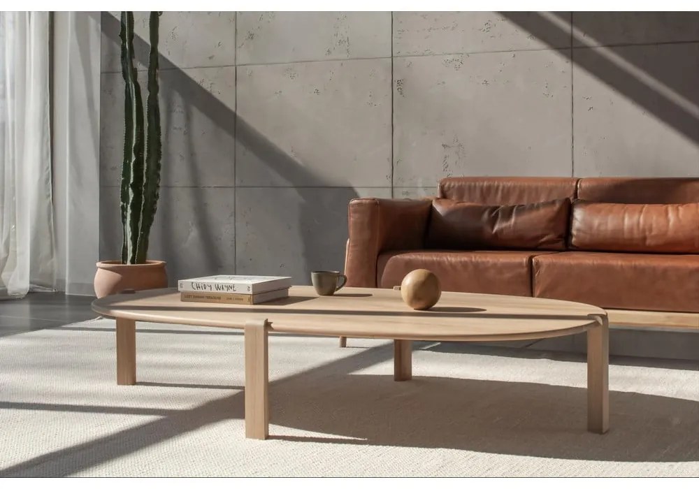 Natúr színű tölgyfa dohányzóasztal 100x180 cm Kulin – Gazzda