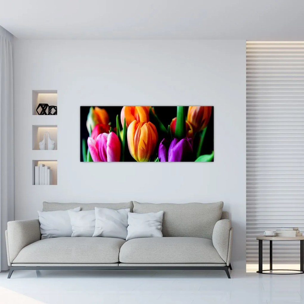 Tulipánok képe fekete alapon (120x50 cm)