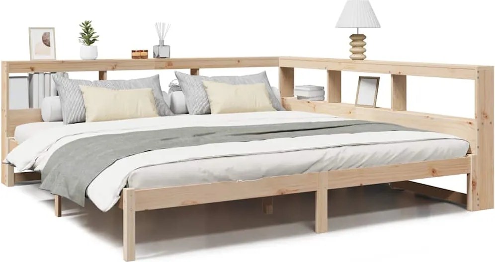 vidaXL tömör fenyőfa könyvespolcos ágy matrac nélkül 180 x 200 cm