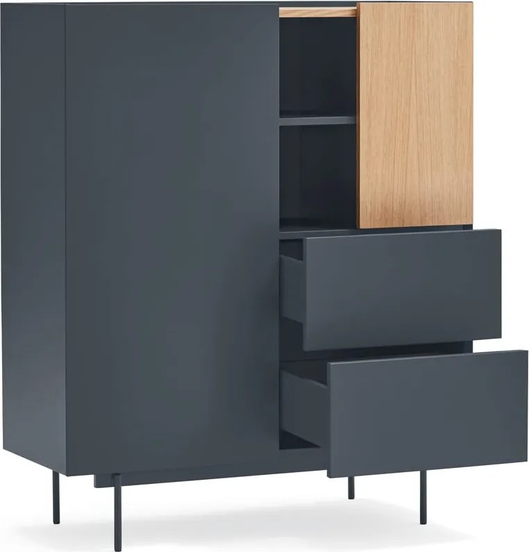 Antracitszürke-natúr színű magas komód tölgyfa dekorral 100x120 cm Otto – Teulat