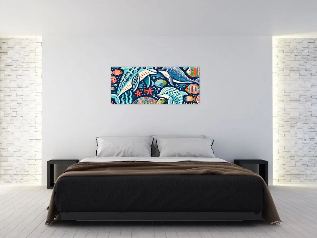 Kép – Rajzolt vízi állatok (120x50 cm)