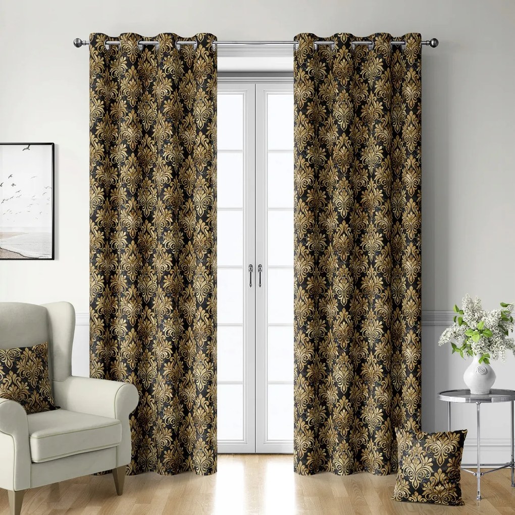 Átlós Kész Függöny, Arany Mintás 145x240