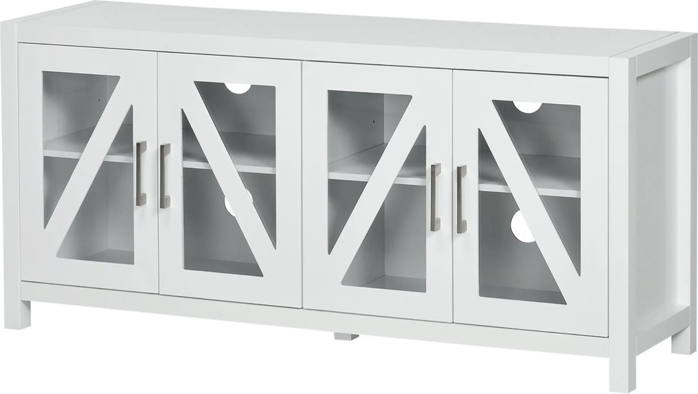 HOMCOM nappali TV állvány 58"-ig, 4 edzett üvegajtóval, állítható polcokkal és 4 kábelnyílással, 130x35x60 cm, Fehér | Aosom