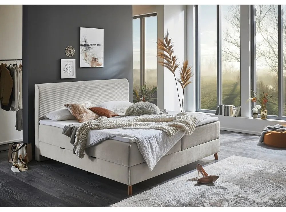 Bézs boxspring ágy tárolóhellyel 160x200 cm Memphis - Meise Möbel