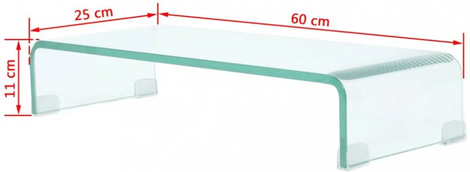 Átlátszó üveg TV/monitor állvány 60x25x11 cm