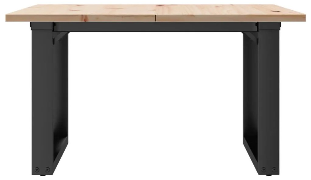 tömör fenyőfa és acél dohányzóasztal O-vázzal 70x70x40 cm