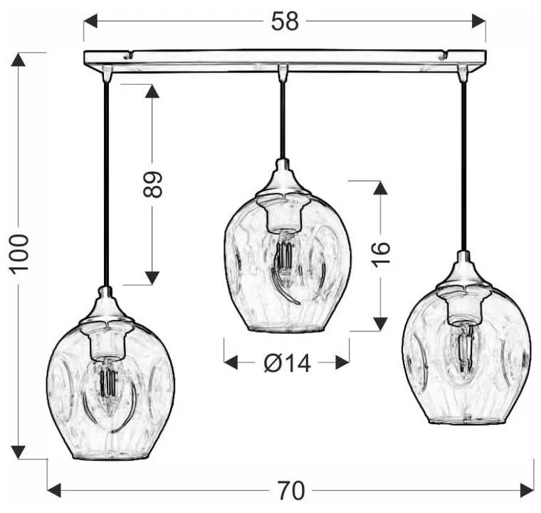 Fekete függőlámpa üveg búrával 14x70 cm Aspa – Candellux Lighting
