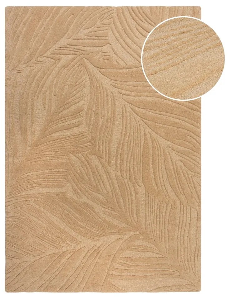 Lino Leaf világosbarna gyapjú szőnyeg, 160 x 230 cm - Flair Rugs