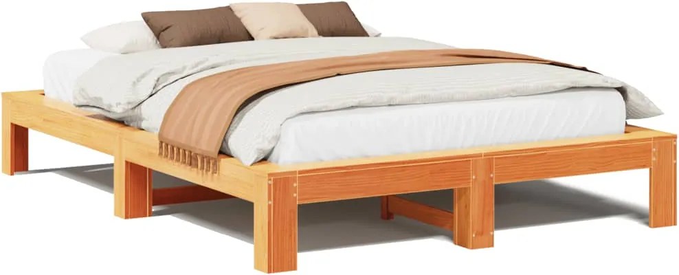 vidaXL viaszbarna tömör fenyőfa ágy matrac nélkül 140 x 200 cm