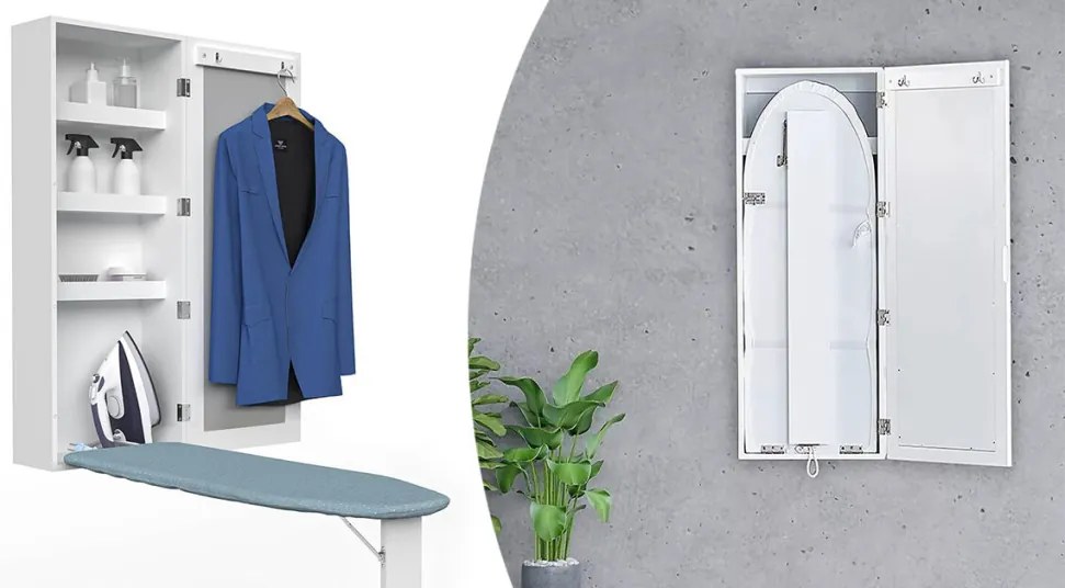 Fali tükrös tárolószekrény kihajtható vasalódeszkával