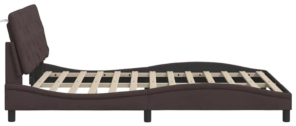 sötétbarna szövet ágykeret LED-ekkel matrac nélkül 140 x 190 cm