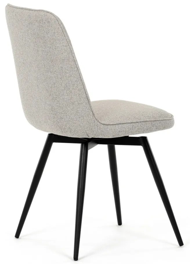 Scaun de sufragerie pivotant, material crem, mecanism rotativ 360°, lac negru mat, picioare metalice