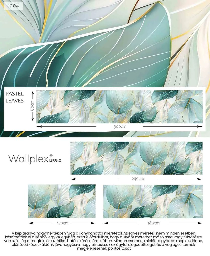 Wallplex konyhahátfal Pastel Leaves (Méret: 60x240)