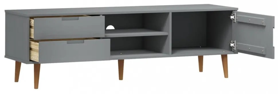 MOLDE szürke tömör fenyőfa TV-szekrény 158 x 40 x 49 cm