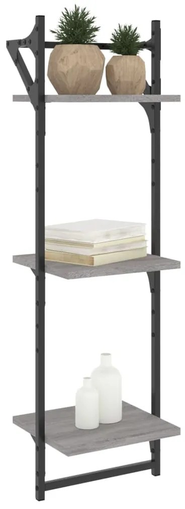 2 db 3 szintes szürke sonoma fali polc rúddal 30 x 25 x 100 cm