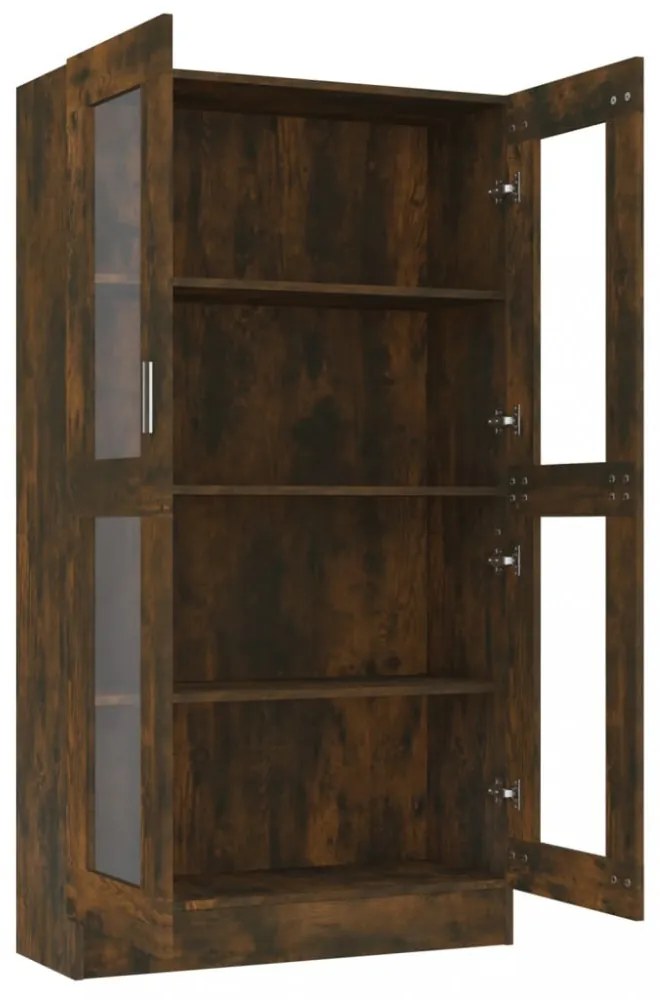 füstös tölgy színű szerelt fa vitrinszekrény 82,5x30,5x150 cm