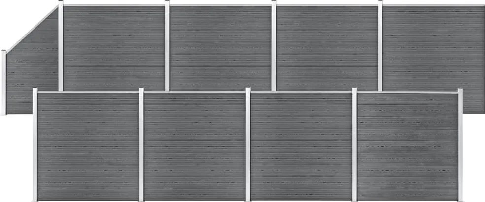 vidaXL 8 négyszögletes és 1 ferde szürke WPC kerítéselem 1484 x 186 cm