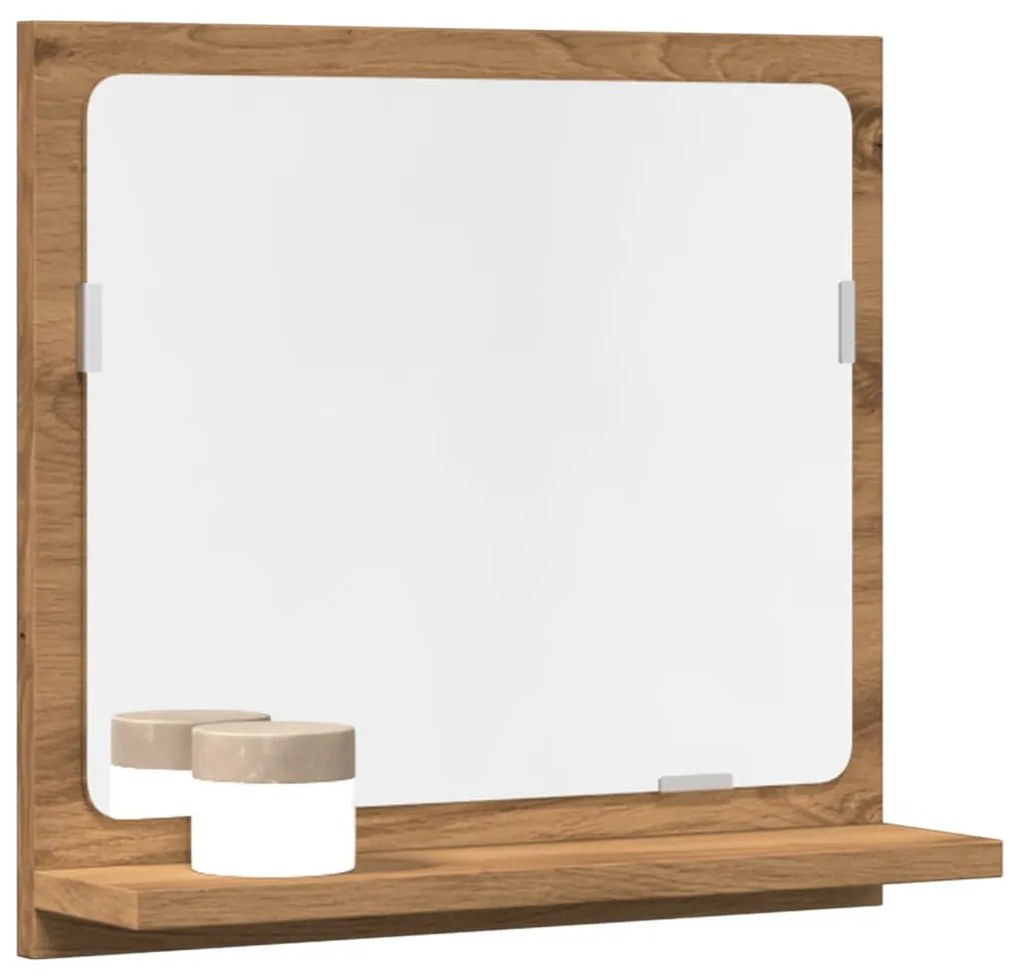 kézműves tölgy szerelt fa tükrös fürdőszobaszekrény 40x11x37 cm
