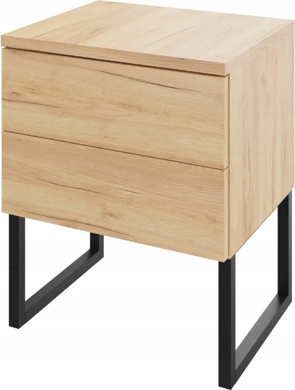 Éjjeliszekrény két fiókkal, lábakkal, click-on, craft tölgy, 50 cm széles