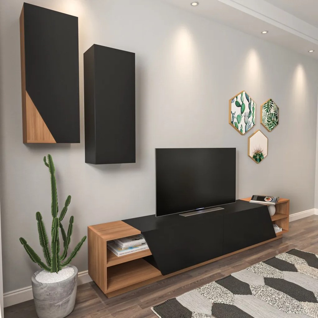 Zebra TV-állvány, fekete-teak, 240 cm