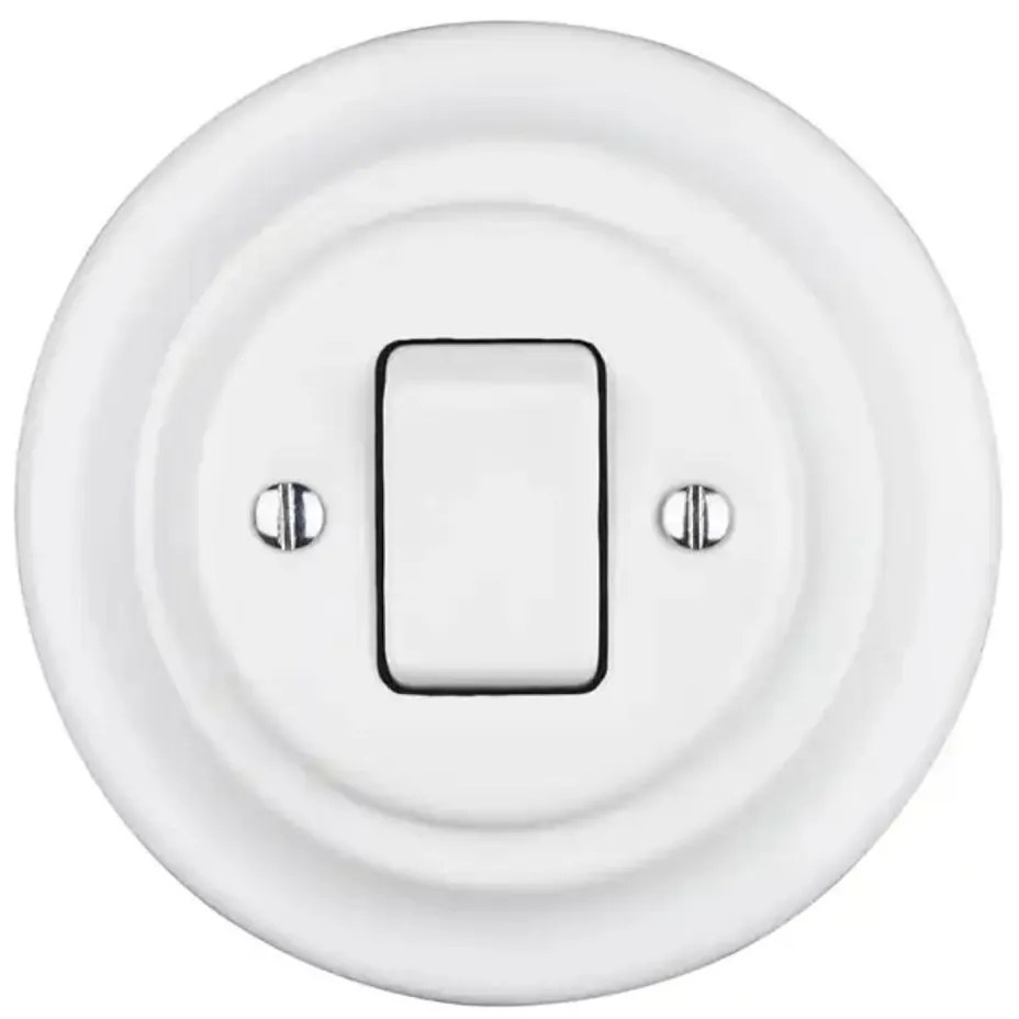 Bohemia-Design - Porcelán retro egygombos kapcsoló, 7-es kerettel, fehér