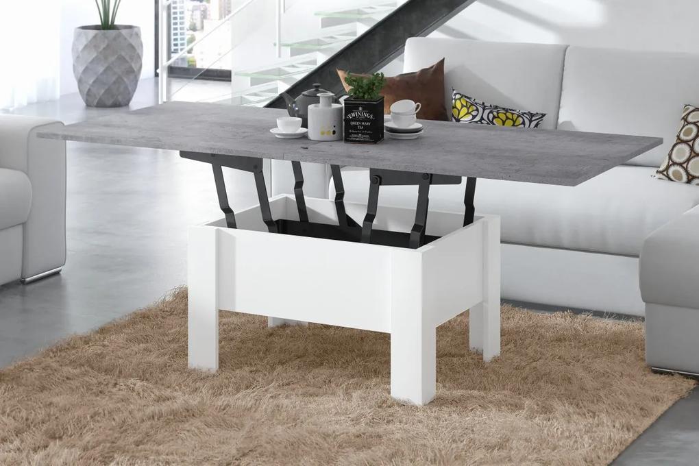 OSLO beton (szürke) / fehér, összecsukható és kihajtható asztal