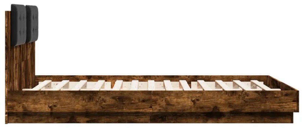 füstös tölgy színű ágykeret fejtámlával és LED-ekkel 140x200 cm