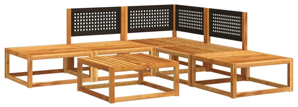 6 darabos akácfa és rattan kerti kanapégarnitúra párnákkal
