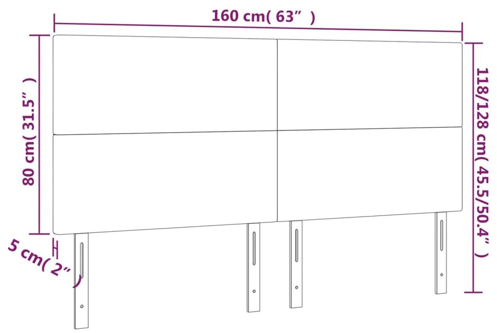 4 db sötétszürke bársony fejtámla 80 x 5 x 78/88 cm