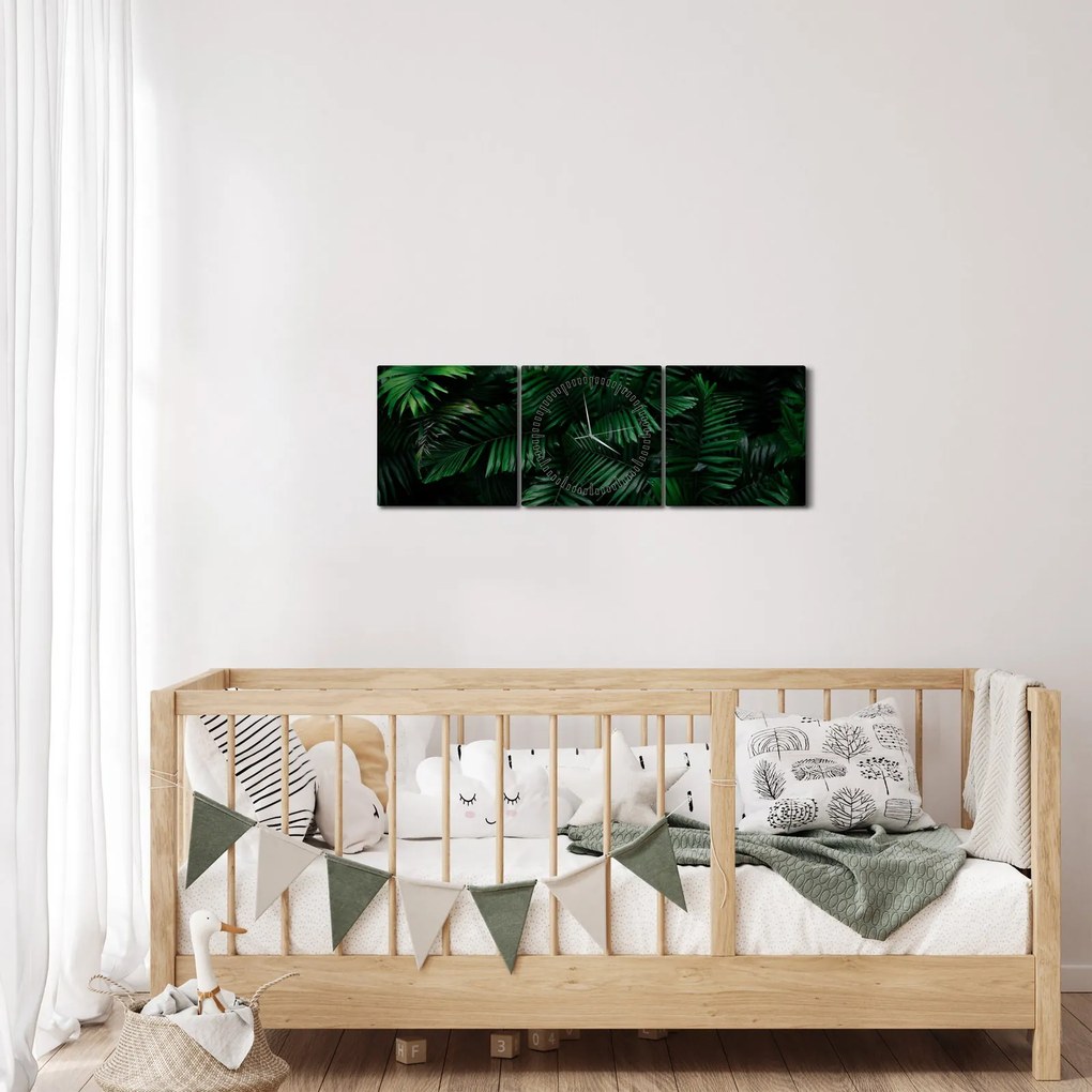 Kép - trópusi páfrány (órával) (90x30 cm)
