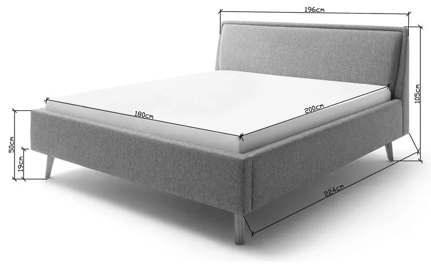 Világosszürke kárpitozott franciaágy ágyrács nélkül 180x200 cm Frieda – Meise Möbel