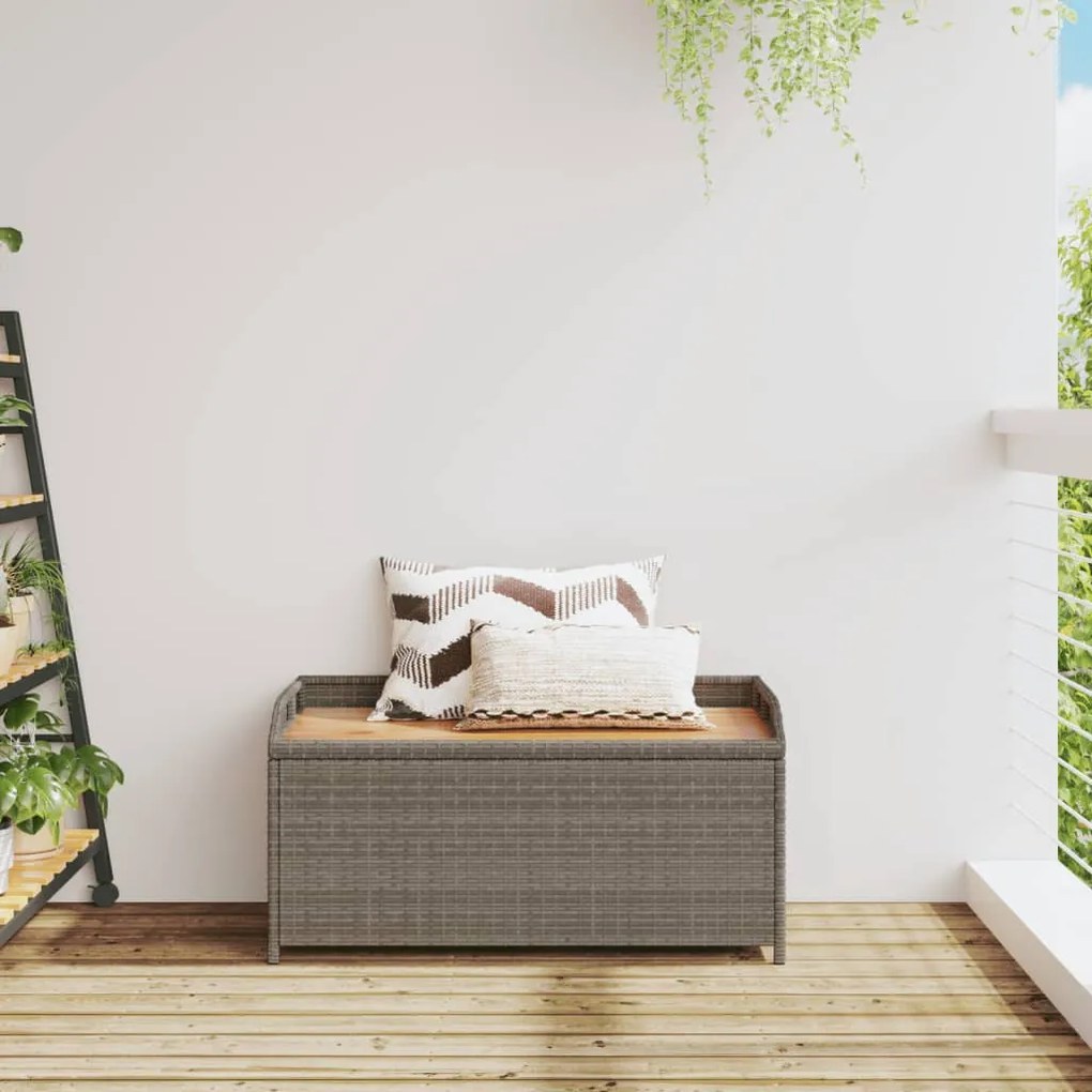 Szürke polyrattan és akácfa tárolópad 100 x 50 x 52 cm