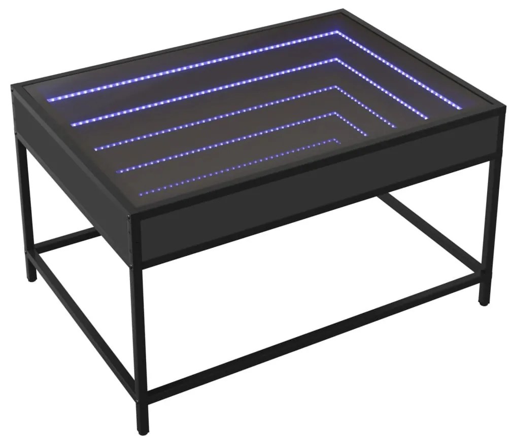 Fekete végtelen hatású LED-es dohányzóasztal 70 x 50 x 41 cm