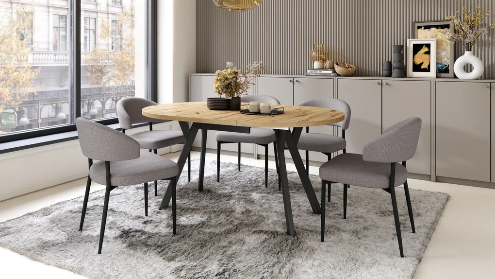 Mazzoni ALMO Artisan tölgy/fekete lábak - BŐVÍTHETŐ KEREK ASZTAL Y ALAKÚ LÁBAKKAL LOFT/IPARI STÍLUSÚ NAPPALIBA/ÉTKEZŐBE