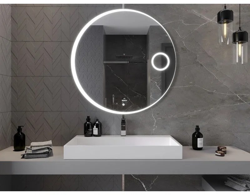Mexen Ella, LED fürdoszobai tükör háttérvilágítással és kozmetikai tükörrel 100x100 cm, 6000K, páramentesíto, 9811-100-100-611-00