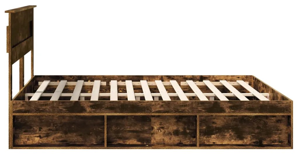 vidaXL Ágykeret fejtámlával Füstölt tölgy 200 x 200 cm Tömör fenyőfa