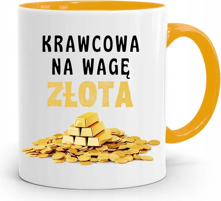 Sárga Varrónői Bögre Arany Mérleggel, fényképes nyomtatással